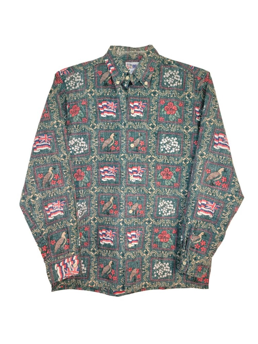 Reyn Spooner RARE 90's Vintage Hawaiian Flag Nēnē Kukui Long Sleeve Button Down